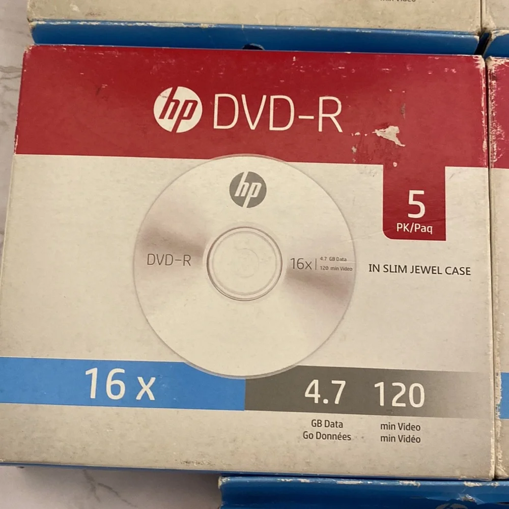 HP DVD-R 5 pk set if 5 boxes 16x 4.7 GB 120 min disks